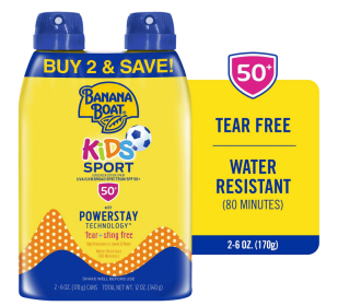 Banana Boat Kids Sport Sunscreen Spray SPF 50, Twin Pack, Kids Sunscreen Spray, Sunblock, 6 oz each