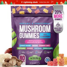 Nature Ashwagandha, Reishi, Lions Mane, Shiitake, Cordyceps, Turkey Tail, Maitake, Chaga Supplement Gummies - Mixed Fruits, 80 Gummies (Option: Mushroom Gummies)